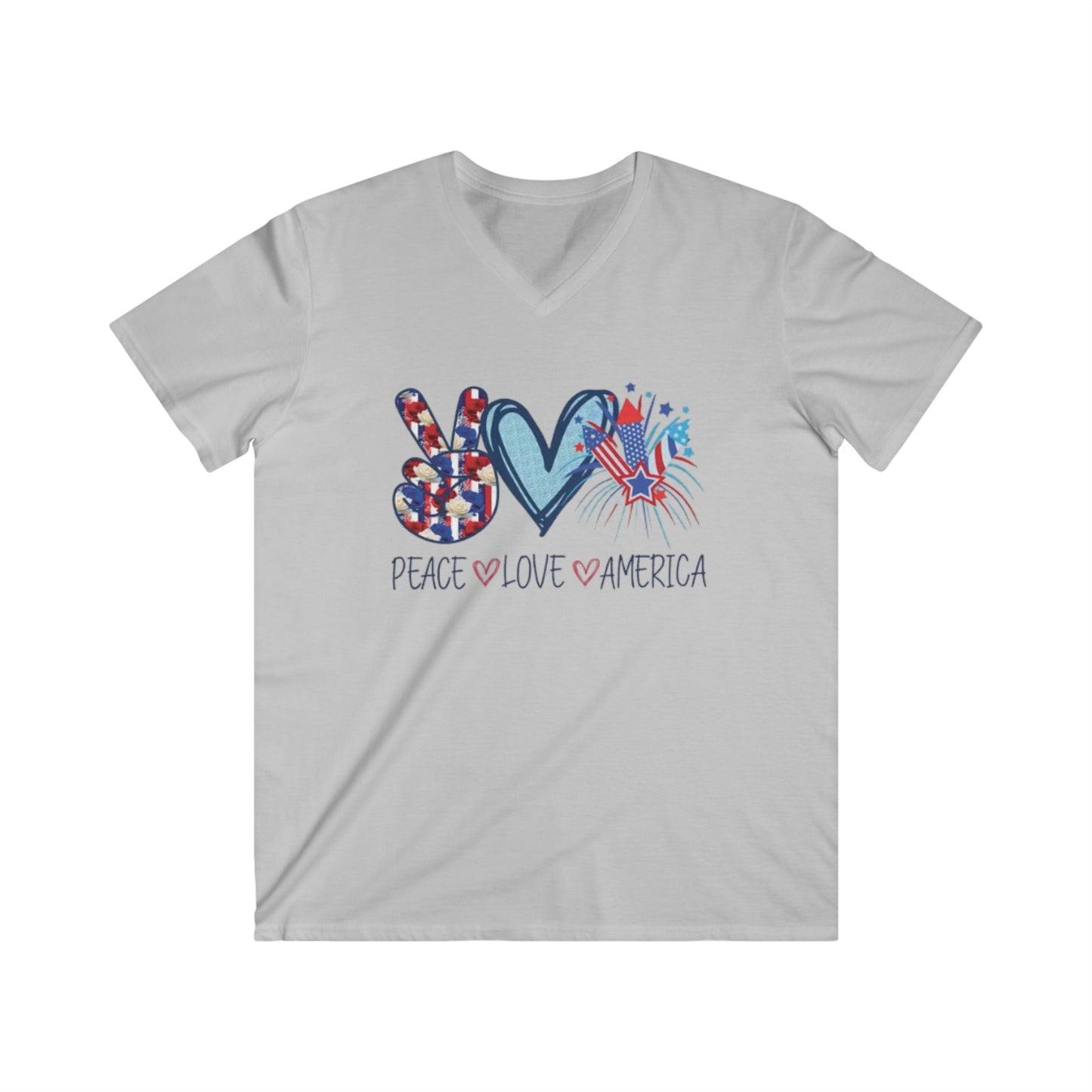 Peace Love and America Fitted V-Neck Short Sleeve Tee