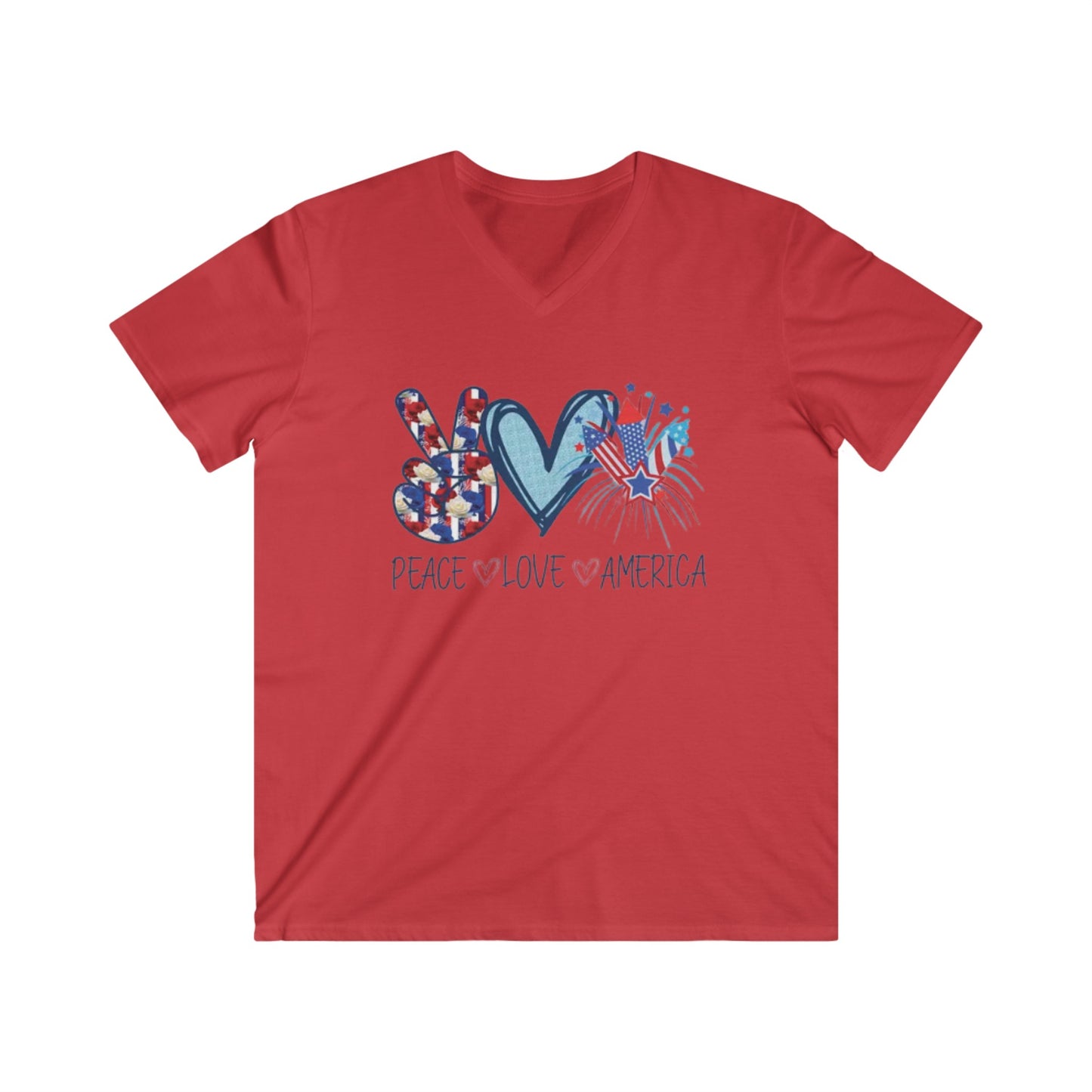 Peace Love and America Fitted V-Neck Short Sleeve Tee