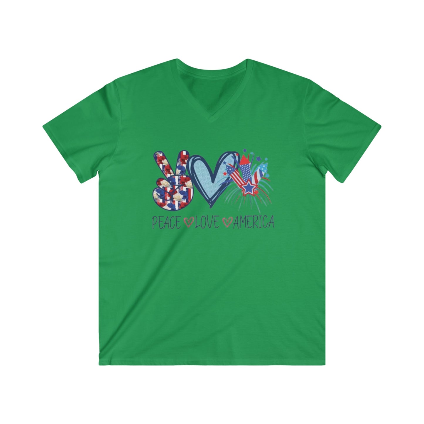 Peace Love and America Fitted V-Neck Short Sleeve Tee