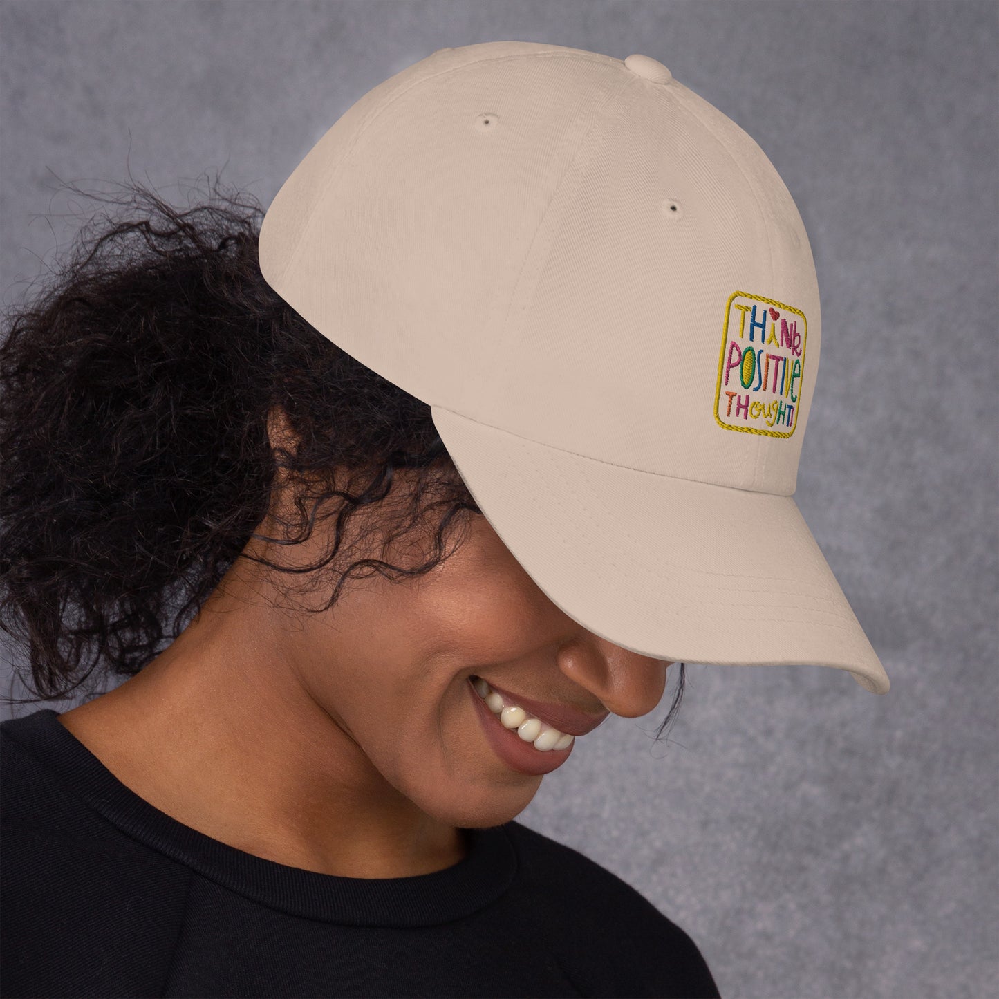 Think Positive Thoughts hat (clear background) - Embroidered
