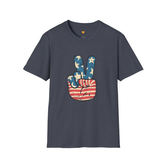 Peace Sign over AMERICA - Softstyle T-Shirt