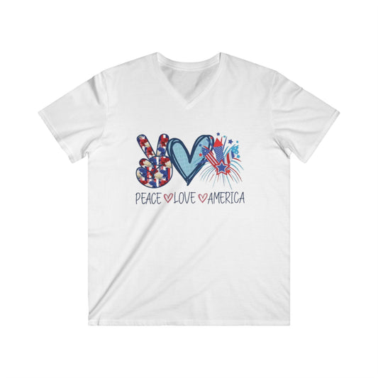 Peace Love and America Fitted V-Neck Short Sleeve Tee