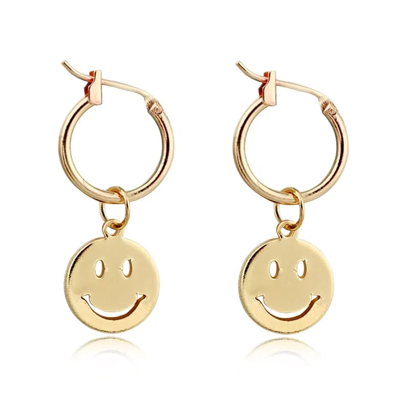 Smiley Face Pendant Hoop Earrings