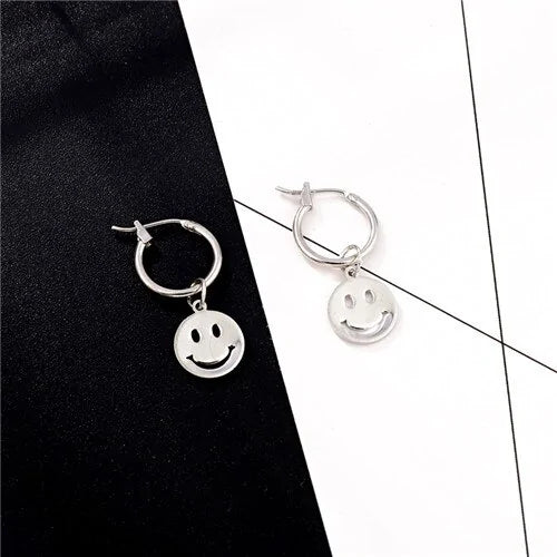 Smiley Face Pendant Hoop Earrings