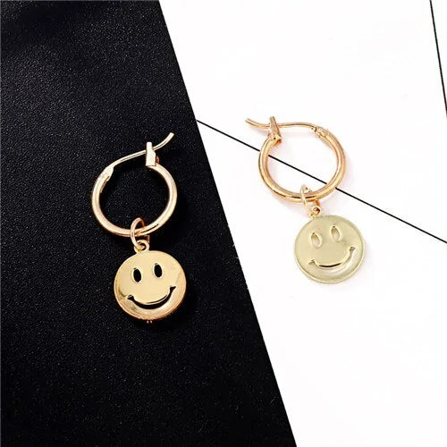 Smiley Face Pendant Hoop Earrings