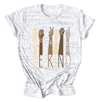 BE KIND Sign Language Colorful Fist Print Short Sleeve T-Shirt