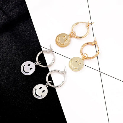 Smiley Face Pendant Hoop Earrings