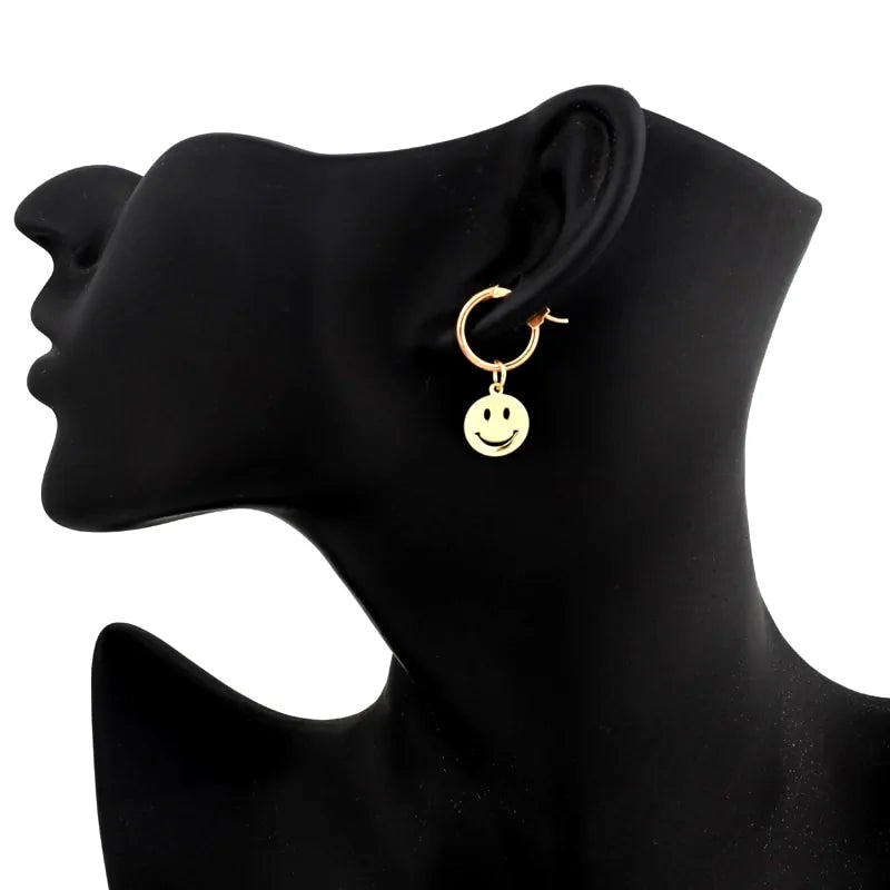 Smiley Face Pendant Hoop Earrings